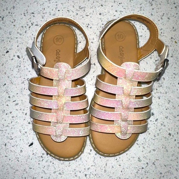 Cat & Jack Glitter Gladiator Sandals Size 10 Toddler Pink Iridescent Strappy - Picture 3 of 4